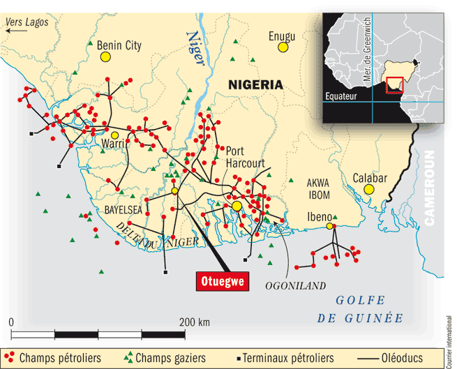 Carte de l'implantation du pétrole au Nigeria
