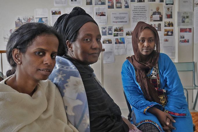 Fatou Abdallah, Aïsha Dabalé et Fatou Ambassa, du Comité des femmes djiboutiennes contre le viol et l'impunité (Célia Coudret / Politis)